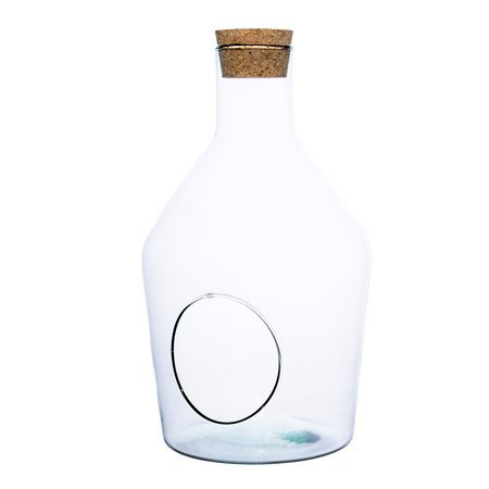 Szklany wazon butelka W-545B+otwór boczny+korek H:30,5cm D:18cm 